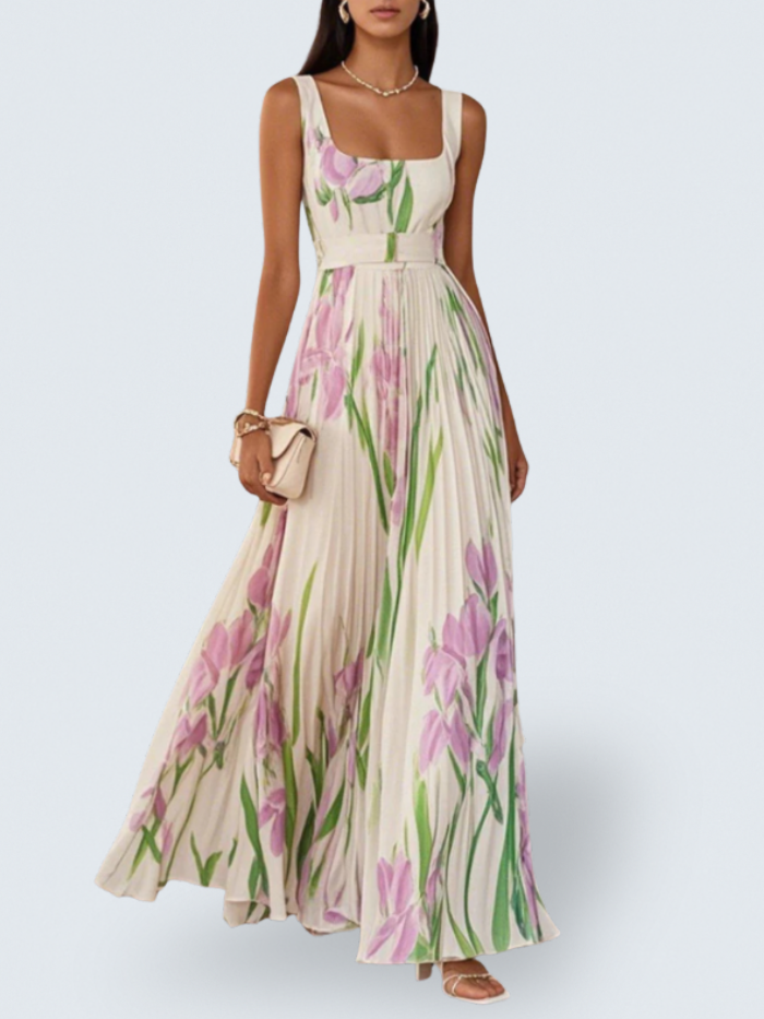 Ella | Floral Pleated Maxi Dress