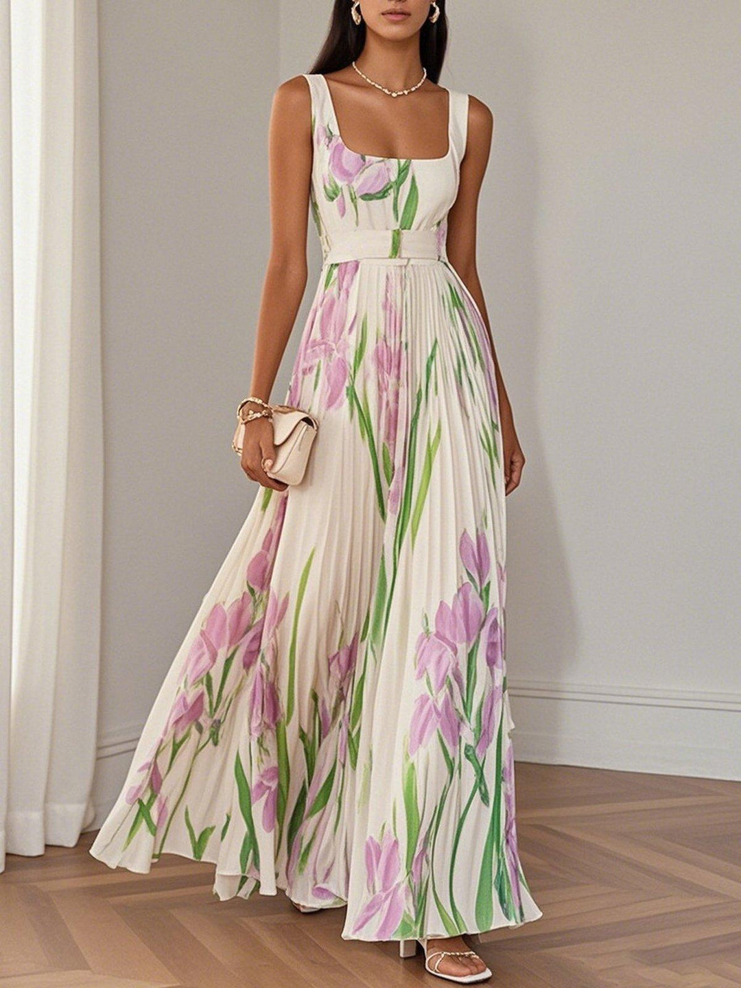 Ella | Floral Pleated Maxi Dress